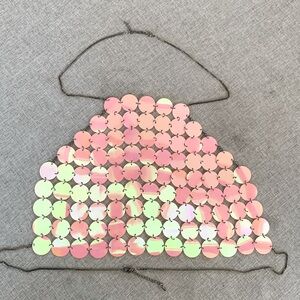 Pink Round Reflective Sequin Halter Top